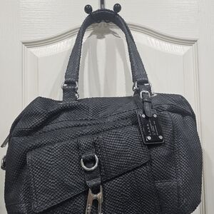 L.A.M.B. Black Textured Shoulder Bag with Silver Accents